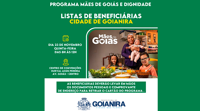 Programa Mães de Goiás e Dignidade – Listas de beneficiárias da cidade de Goianira